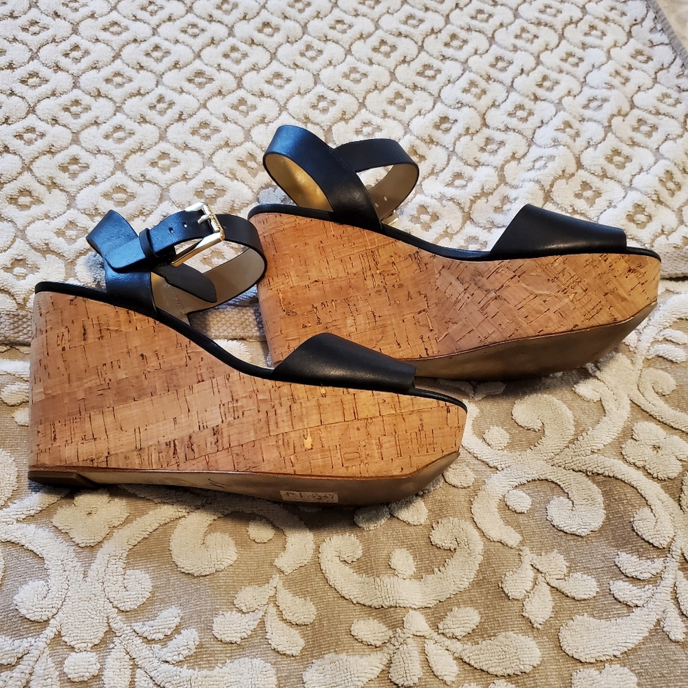 Michael Kors leather and cork platform wedge sandals - Picture 4 of 16